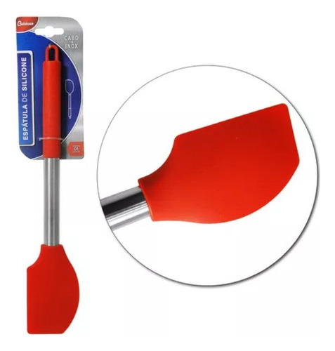 Espatula De Silicone Cabo Em Inox Profissional Cor Vermelho