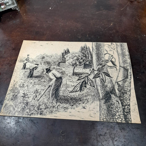 Imagem 2 de 8 de Pintura Desenho Bico De Pena Nanquim Antigo Sem Moldura
