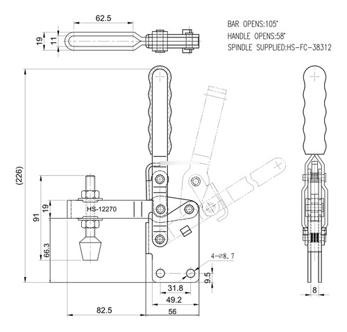 Clamp Palanca Sujeción Vertical 340kg 105° (similar 210-ub)