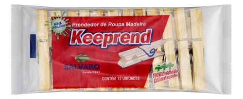 Prendedor de Roupa Madeira Keeprend 12 Unidades