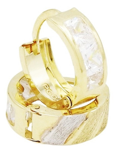 Arracadas Oro Amarillo Blanco 14k Dama Mate Satinado Zirconi