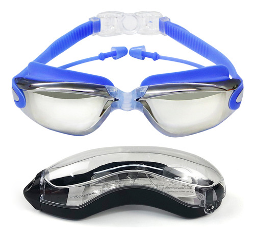 Gafas Natación Anti-fog Electroplate Caja Adulto Azul