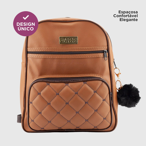 Mochila Bolsa Feminina Pequena Casual Escola Com Chaveiro Cor Caramelo