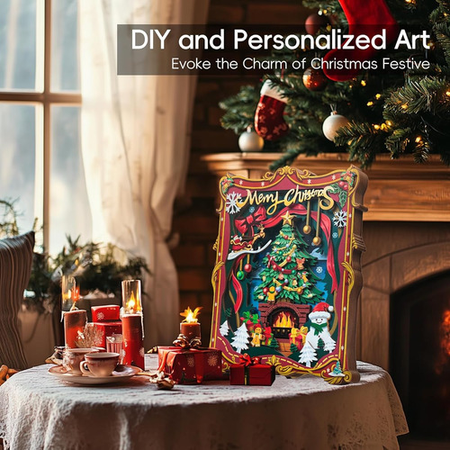 Cuadro Navideño 3d, Decorativo Enmarcado Para Colgar Red Rojo