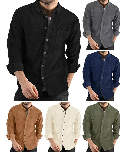 Camisa De Manga Larga Con Botones De Pana Para Otoño-inviern