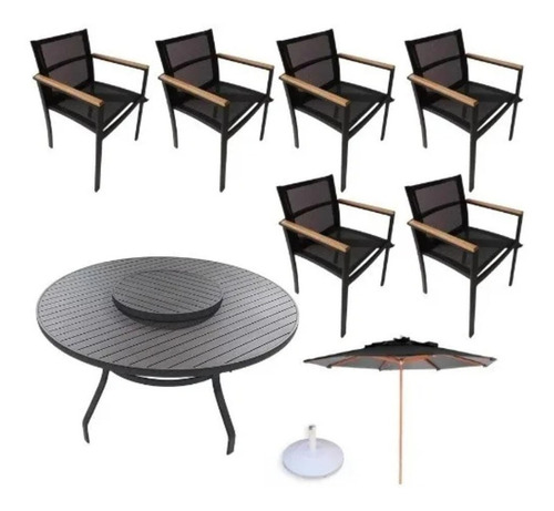 Imagem 1 de 10 de Kit Piscina Jogo Mesa 6 Cadeiras Aluminio + Ombrelone E Base