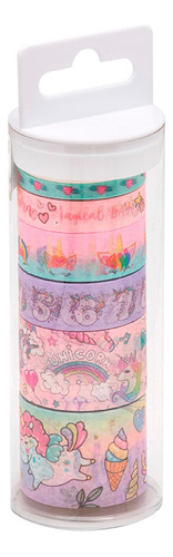 Cinta Adhesiva Cinta Washi Tape Unicornio Adhesiva Brw X6 Color Rosa/lila