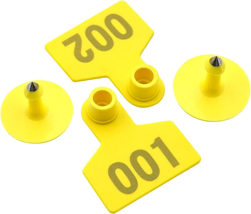 Alicate Hidráulico + 100 Brincos Grandes Bovinos Numerados Cor Amarelo
