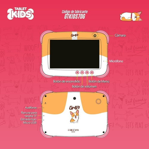 Imagen 5 de 5 de Tablet Para Niños Ghia 7 Pulgadas A50 Quadcore 1gb Ram 16gb Almacenamiento 2camaras Wifi De Perrito Kits