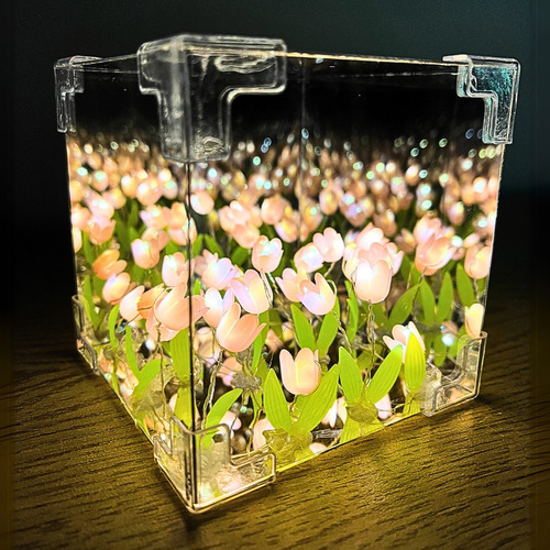 Lampara Premium Original Tulipanes Infinitos Cubo Led Espejo Azul