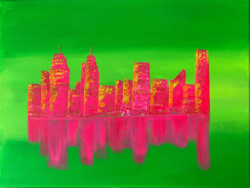 New York Sighs Cuadro Pintura Acrilica Nueva York Verde