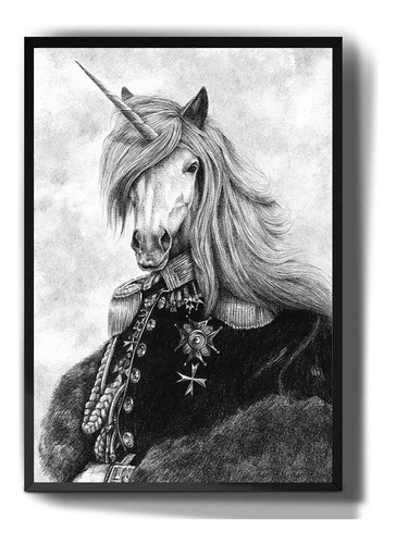 Quadro Decorativo Desenho Retrato Antigo Unicornio