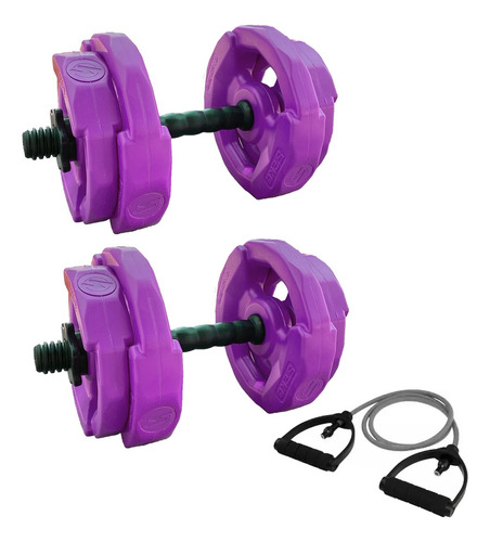 Kit Mancuernas Body Pump + Pesas Discos 20kg Negro Fitnesas Color Violeta