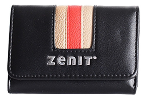 Billetera Monedero Dama Mujer Con Broche 3 Rayas - Zenit Color Negro
