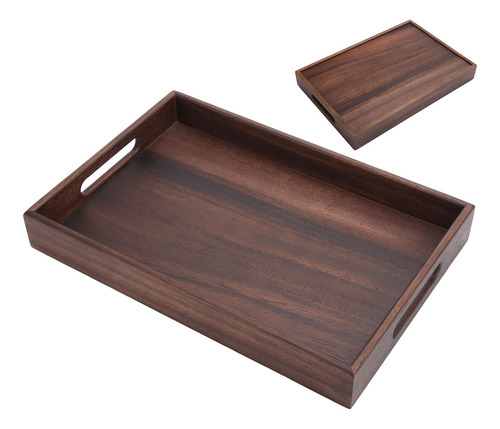 Bandeja De Té Rectangular De Madera Con Ranuras Para Servir