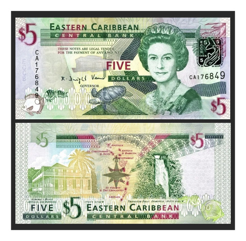 Grr-billete Del Caribe Oriental 5 Dollars 2008 
