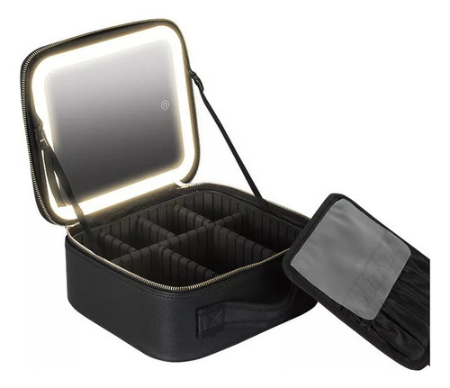 Estuche De Cosméticos Viaje Portátil Con Luz Led Maquillaje Color Negro