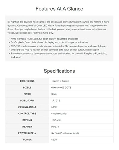 Panel De Matriz Led Rgb A Todo Color De 64 X 64 Píxeles, 409