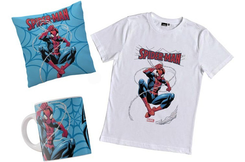 Combo Remera Spider Man Marvel Super Con Taza Y Almohada 