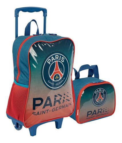 Kit Mochila Rodinha Lancheira Infantil Paris Saint Germain