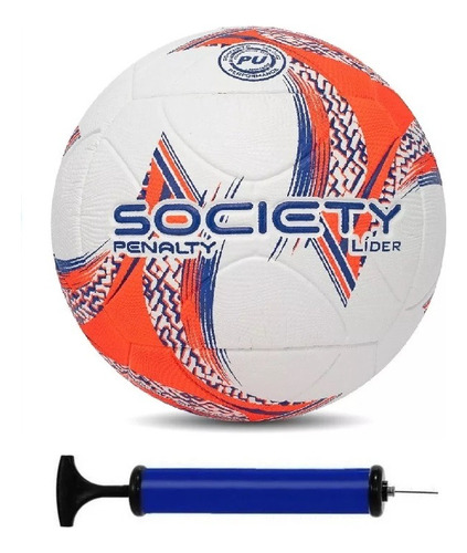 Bola Society Penalty Lider + Bomba De Ar Cor Laranja E Azul