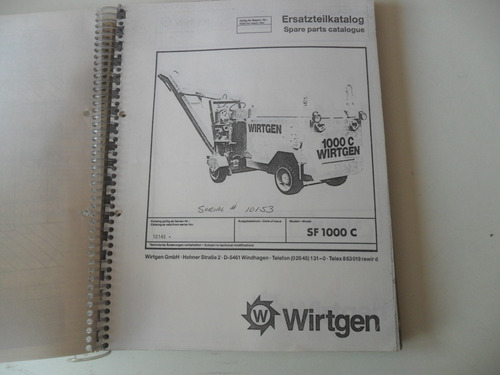 Manual Despiece Sf 1000  Wirtgen Maquina Asfalto Vial 