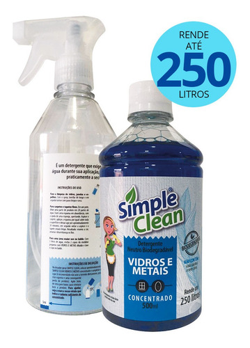 Detergente Limpa Vidros E Metais Concentrado Simple Clean 