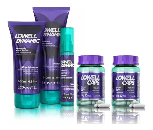 Kit Lowell Dynamic Shampoo Cond Tônico 2 Lowell Caps Full