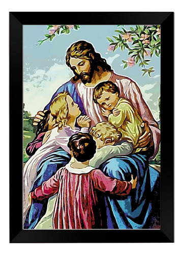 Quadro Decorativo Religioso Jesus Com As Crianças A4 -fr160