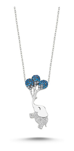 Imagen 1 de 1 de Precioso Collar De Plata .925 Elefante Con Globos Azules