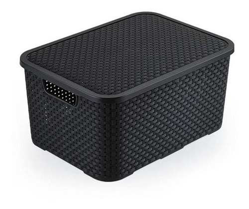 Caja de almacenamiento de juguetes multiusos apilable de ratán, 40 litros, color negro