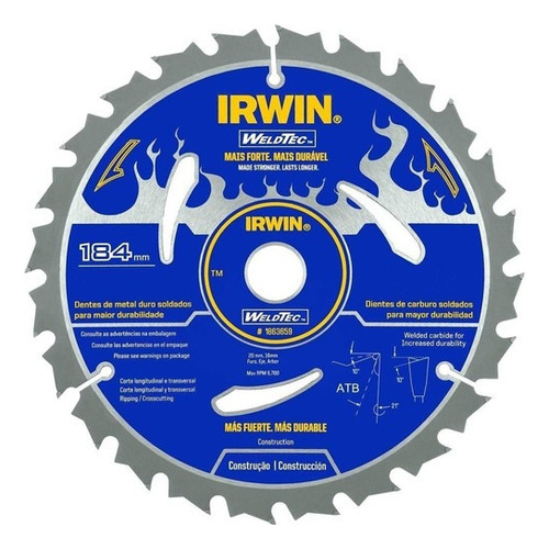 Disco Serra Circular 184mm Weldtec 40 Dentes - 1863660 Irwin