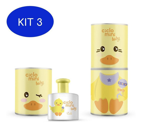 Kit 3 Perfume Infantil Quequé Baby 100ml Lata Ciclo