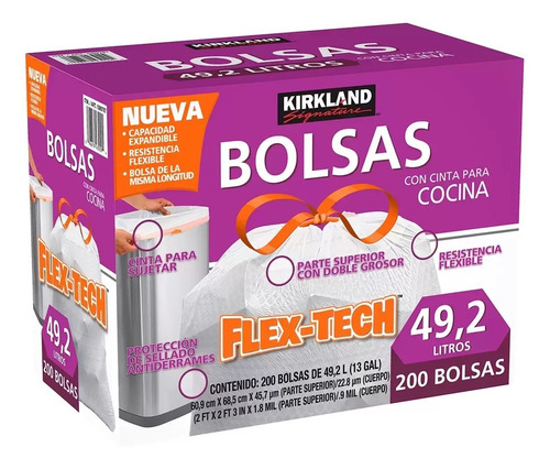 Bolsas Para Bote De Basura Con Cinta Cocina 49.2 Lt (200pzs)