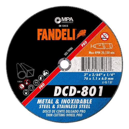 Disco De Corte Delgado Fandeli 3 PLG 25 Pz Dcd801