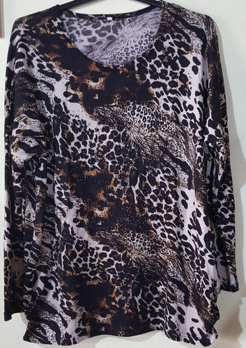 Blusa Remera Manga Larga Lanilla Animal Print