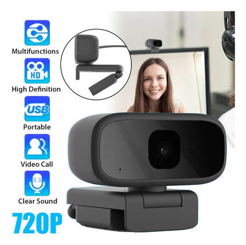 Câmara Webcam Usb Pc Hd720p Mic 360° Áudio De Vídeo Ajus