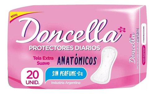 Protectores Diarios Anatómicos Doncella Sin Perfume X 20 Un