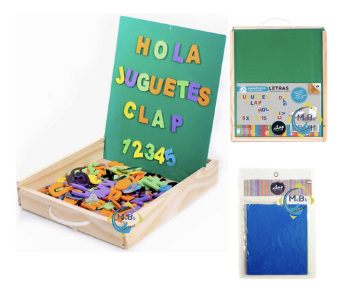 Imagen 2 de 3 de Pizarras Imantadas Letras Y Numeros Caja Madera Clap Niños