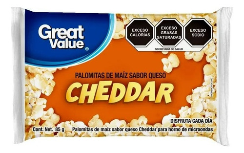 10 Pzas Palomitas De Maíz Great Value Sabor Cheddar 85 G