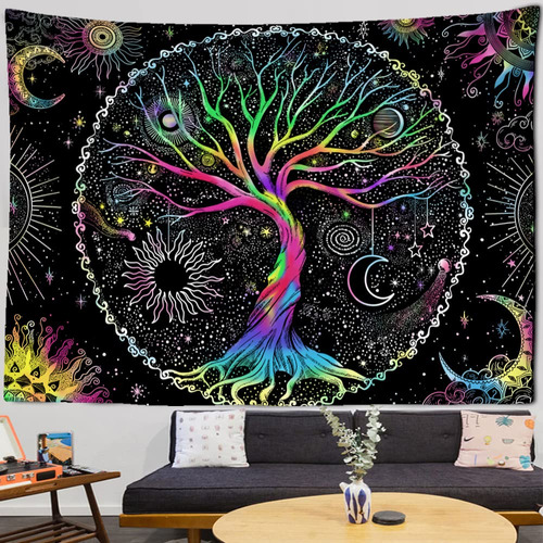 Tapiz Pared Arbol Vida Bohemio Sol Luna Para Dormitorio Arte