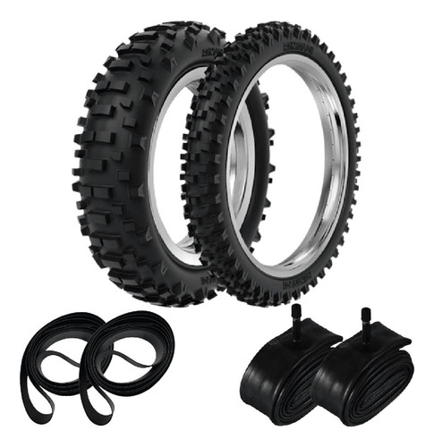 Kit Pneu 90/90-21+140/80-18 He40 Rinaldi + Camaras + Cintas
