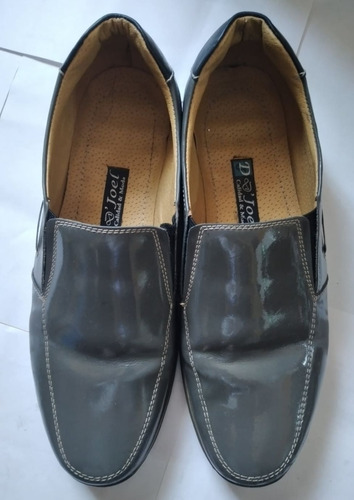 Zapato Mocasin Cuero Color Gris Talla 44, Punta Redonda Goma