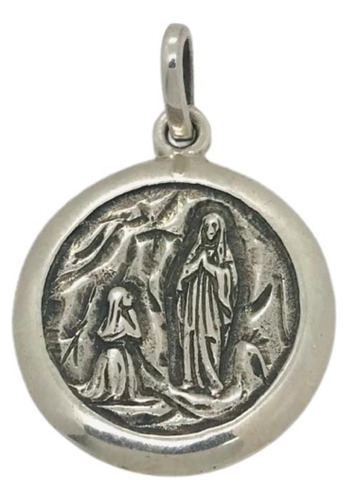 Medalla De Plata Redonda Virgen De Lourdes 22mm (m9)