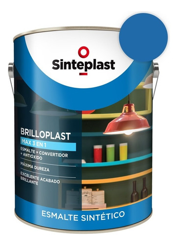 Esmalte Sintético + Convertidor Brilloplast 3 En 1 1lts Acabado Brillante Color Azulejo