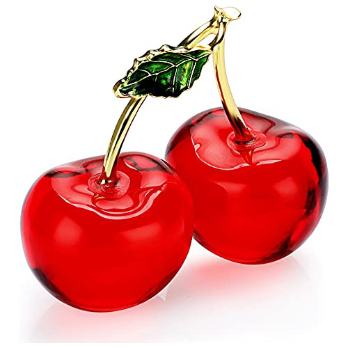 Figura De Cereza De Cristal - Fruta De Vidrio Peso Pape...