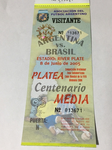 Imagen 2 de 3 de Entradas Coleccion Argentina Vs. Brazil Año 2005 !