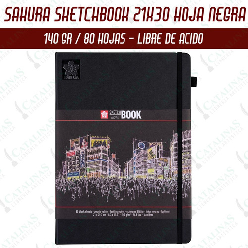 Book Sakura Sketch Note 21x30 140gr 80 Hojas Negras 1005 Mic