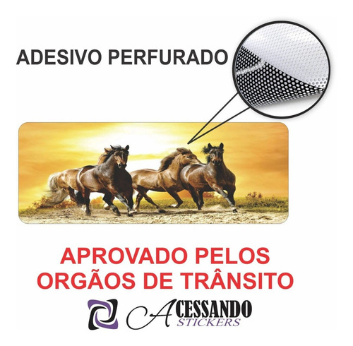 Imagem 2 de 8 de Adesivo Perfurado Vidro Carro Pickup Caminhonete Cavalos Hd