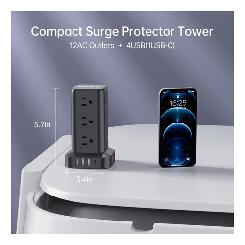 Usb C 15 Pies C Sobretension Tower, Mini 3
